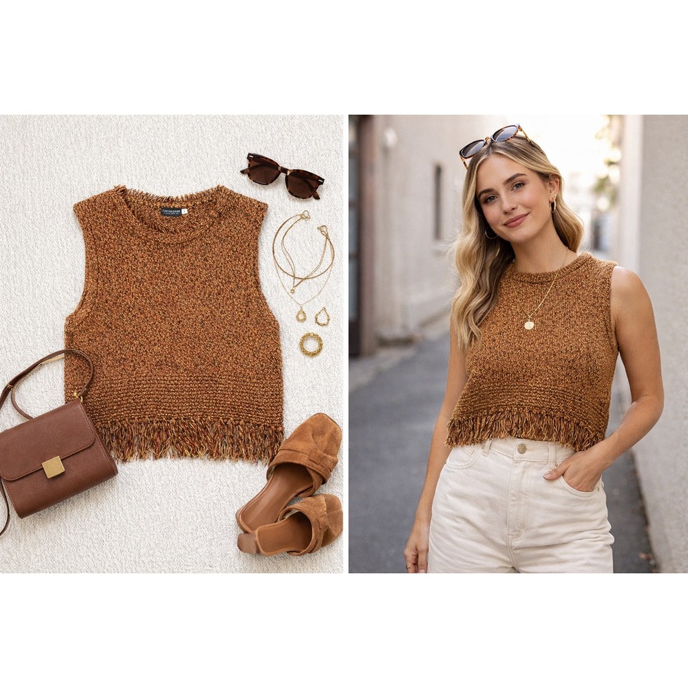 Earthbound Trading Co Womens Lg Distressed Frayed Hem Knit Sweater Rust‎ Orangei